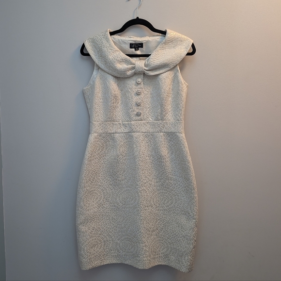 Tahari ASL Dresses & Skirts - TAHARI ASL Petite Shimmer Bow Collar Sheath Dress — Size 6P Petite / Cream White